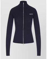 Miu Miu - High Neck Long Sleeve Ribbed Knit Top - Lyst