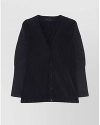 Homme Plissé Issey Miyake - Ribbed Texture V-Necked Cardigan With Side Pockets - Lyst