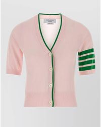 Thom Browne - Cotton Cardigan Contrast Trim Ribbed Hem Stripes - Lyst