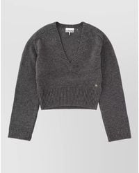 Ganni - V Neck Cropped Sweater Long Sleeves - Lyst