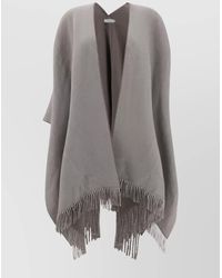 Brunello Cucinelli - Reversible Cashmere Poncho Fringe Detail - Lyst