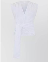120% Lino - Linen Sleeveless V-Neck Knotted Blouse - Lyst