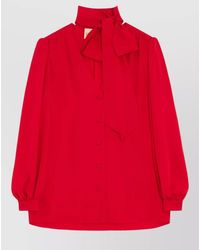 Valentino Garavani - Shirt Bow Detail Long Puff Sleeves V Neck - Lyst