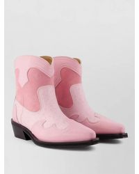Ganni - Western Mix Embroidered Mid Calf Boots - Lyst