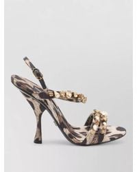 Dolce & Gabbana - Satin Crystal Embellished Leopard Print Sandals - Lyst
