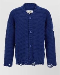 MM6 by Maison Margiela - Wool Cardigan Distressed Hem Ribbed Texture - Lyst