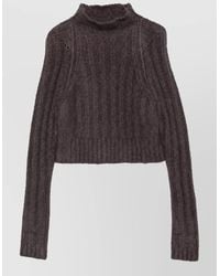 Rick Owens - Cashmere Silk Ribbed High Neck Cropped Sweatshirt - Lyst