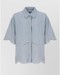Zimmermann - Denim Embroidered Short-Sleeve Shirt - Lyst