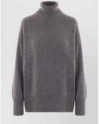 Brunello Cucinelli - Cashmere Silk Sequin Embellished Roll Neck Long Sleeve Jumper - Lyst