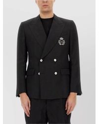 Dolce & Gabbana - Double-Breasted Linen Jacket With Patch For - Lyst