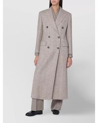 Tagliatore - Herringbone Double Breasted Coat With Button Detailing - Lyst