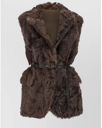 Brunello Cucinelli - Belted Faux Fur Vest With Notched Lapel - Lyst