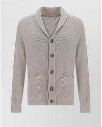 Brunello Cucinelli - Ribbed Cotton Shawl Collar Cardigan - Lyst