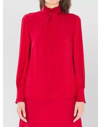 Valentino Garavani - Silk Heart-Print Ruffled High-Neck Blouse - Lyst