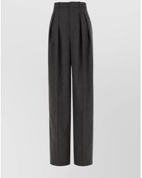 Saint Laurent - Wool High Waist Pleated Wide Leg Trousers - Lyst
