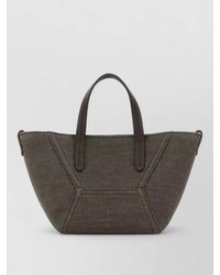 Brunello Cucinelli - Fabric Shoulder Bag Contrast Stitching Top Handles - Lyst