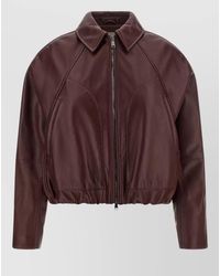 Brunello Cucinelli - Nappa Leather Cropped Jacket Shirt Collar - Lyst