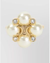 Celine - Crystal And Pearl Brass Ring - Lyst