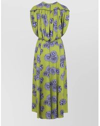 Lanvin - Silk Printed Draped Sleeveless Midi Dress - Lyst