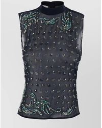Dries Van Noten - Embellished High Neck Sheer Sleeveless Top - Lyst