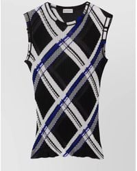 Burberry - Silk Ribbed Knit Checked Sleeveless Top - Lyst
