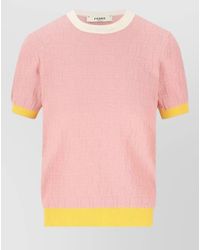 Fendi - Silk Blend Ribbed Short-Sleeve Crewneck Knitted Top - Lyst
