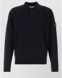 Stone Island - Wool Long-Sleeve Polo Shirt - Lyst