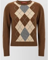 Max Mara - Cashmere Wool Argyle Ribbed Crewneck Jumper - Lyst