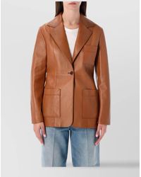 Chloé - Structured Leather Blazer Notched Lapel - Lyst