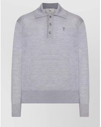 Ami Paris - Silk Wool Long-Sleeve Polo Shirt - Lyst
