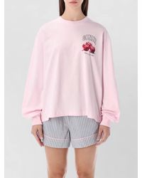 Ganni - Logo Print Cotton Long Sleeve Sweatshirt - Lyst