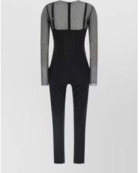 Elisabetta Franchi - Mesh Panel Long-Sleeve Jersey Jumpsuit - Lyst