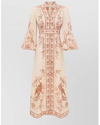 Zimmermann - Linen Floral-Print Long-Sleeve V-Neck Maxi Dress - Lyst