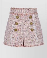Balmain - Textured Fabric Shorts Frayed Edges Buttons - Lyst