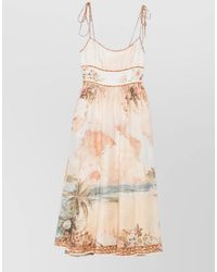 Zimmermann - Linen Map-Print Tie-Strap Midi Dress - Lyst