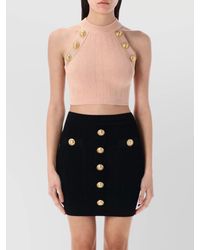 Balmain - Cropped 6-Button Knit Halterneck Top - Lyst