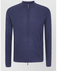 Emporio Armani - Ribbed Virgin Wool High Neck Zip Jacket - Lyst