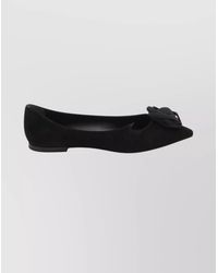 Roger Vivier - Suede Leather Rose-Detail Pointed-Toe Ballerina Shoes - Lyst