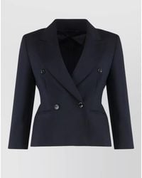 Max Mara - Wool Double-Breasted Cropped 3/4-Sleeve Blazer - Lyst