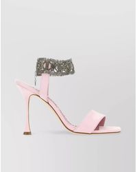 Manolo Blahnik - Suede Leather Jewel-Embellished Sandals - Lyst