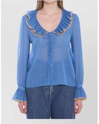 Valentino Garavani - Silk Polka-Dot Ruffled Blouse - Lyst