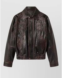 Golden Goose - Leather Floral-Embroidered Bomber Jacket - Lyst