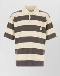 Ami Paris - Striped Cotton Short-Sleeve Polo Shirt - Lyst