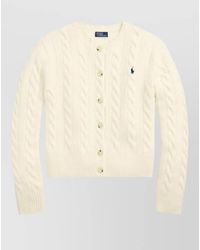 Ralph Lauren - Cable Knit Logo Cardigan Front Buttons - Lyst