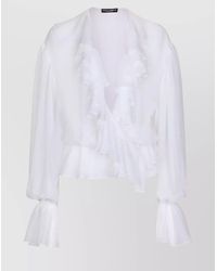 Dolce & Gabbana - Silk Ruffled V-Neck Cropped Blouse - Lyst