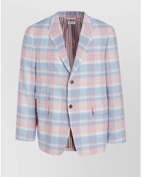 Thom Browne - Cotton Jacket With Checked Pattern And Lapel Collar - Lyst