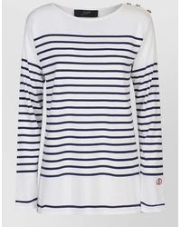 The Seafarer - Cotton Crewneck Sweater Striped Button Detail - Lyst