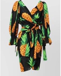 Dolce & Gabbana - Silk Pineapple Print Wrap Mini Dress - Lyst