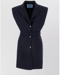 Prada - Wool Vest With Belted Waist And Notched Lapels - Lyst