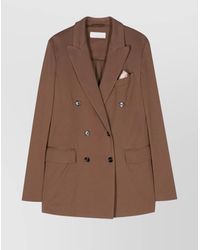 Circolo 1901 - Double-Breasted Cotton Blend Jacket With Floral-Print Pocket Square - Lyst
